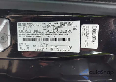 2014 Ford Escape Titanium from USA, damaged, VIN 1FMCU9J90EUC64298